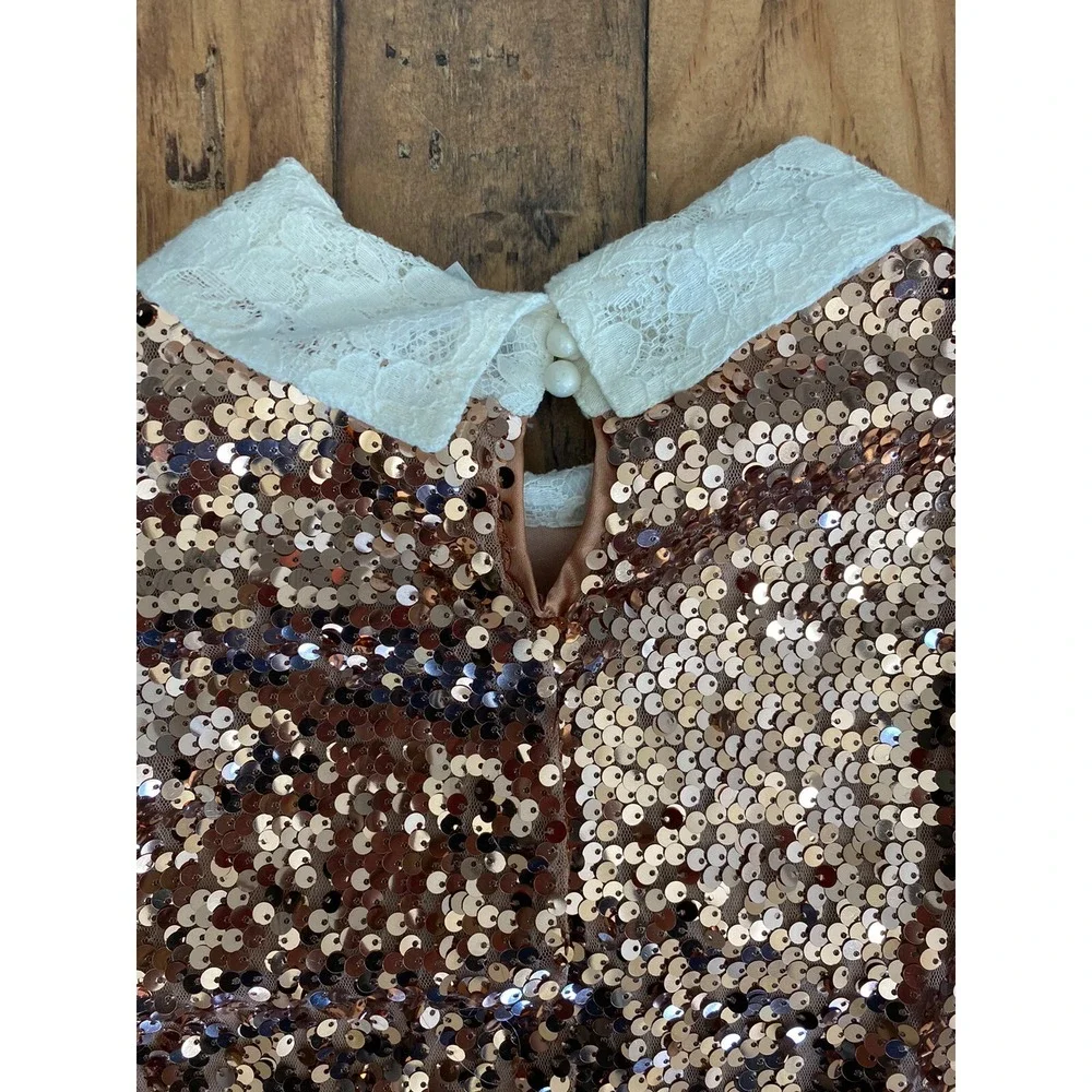 Girl's Sz: 16 Rose Gold Copper Sequin Mini Shift Dress by Beautees
